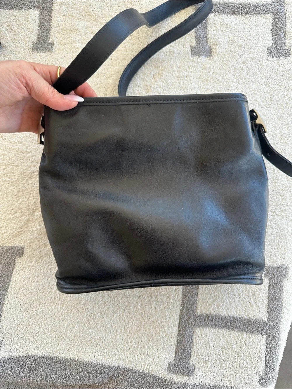 Coach Black Leather Shoulder Bag with Silver Hardware